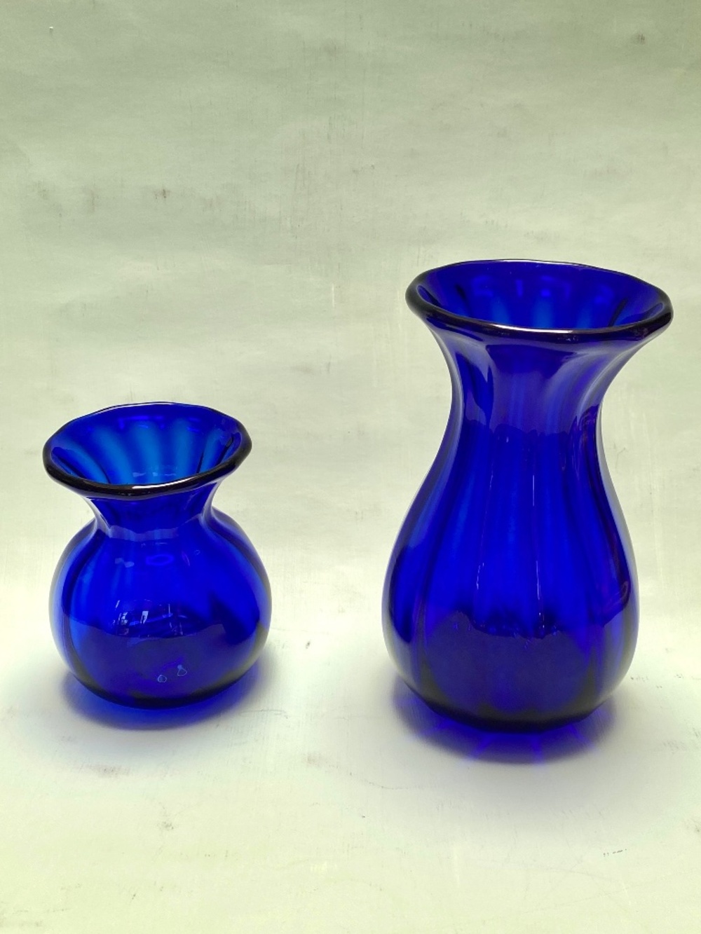 2 Cobalt Blue VASES vintage handmade signed art glass hand blown